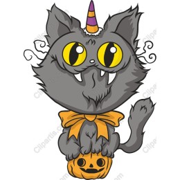 Whimsical Halloween Cat with Pumpkin