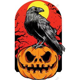 Haunting Raven on Pumpkin Halloween
