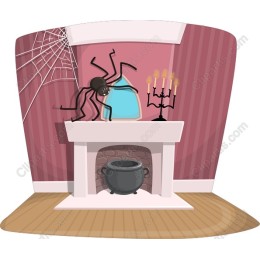 Spooky Halloween with Spider and Fireplace