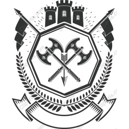 Medieval Emblem with Crossed Axes and Castle