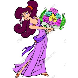 Elegant Purple Gown with Flower Bouquet