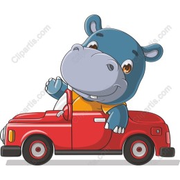 Hippo in a Red Car
