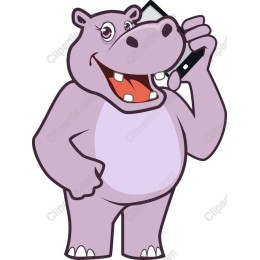 Cheerful Hippo with Smartphone