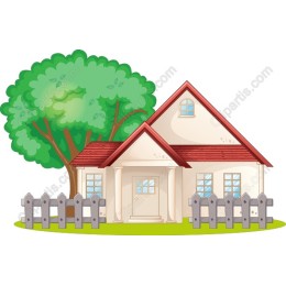 Cozy House with Tree and Picket Fence
