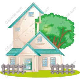 Whimsical House with Tree and Fence