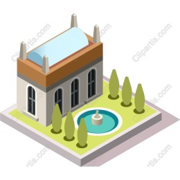 Serene Architectural with Garden and Fountain