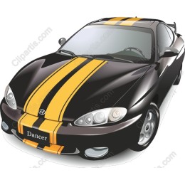 Dancer - Black Sports Car with Yellow Stripes