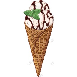 Ice Cream Cone with Mint and Chocolate Drizzle