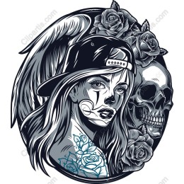 Edgy Female with Skull and Roses