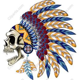 Vibrant Native American Headdress Skull
