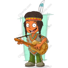 Cheerful Indigenous Boy Playing Guitar
