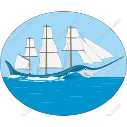 Whimsical Swordfish & Sailing Ship