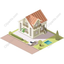 Modern Isometric House with Pool and Car