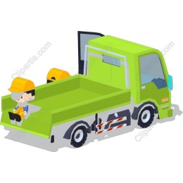 Green Utility Truck with Cartoon Worker