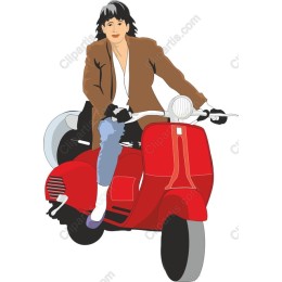 Vibrant Scooter Escape: Woman Riding Red Scooter