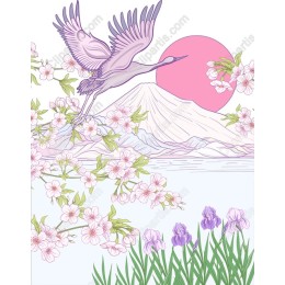 Tranquil Crane and Cherry Blossom