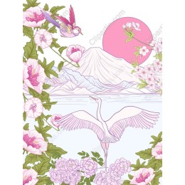 Serenity in Bloom - Elegant Crane