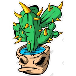 Vibrant Cartoon Cactus in Whimsical Pot