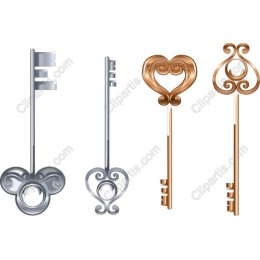 Ornate Silver and Bronze Keys Set