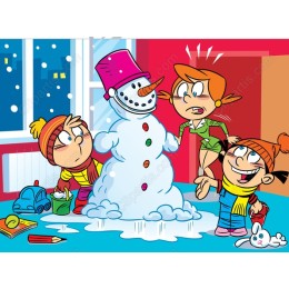Winter Wonderland: Playful Children and Snowman