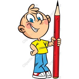 Cheerful Cartoon Boy Holding Pencil