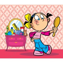 Cheerful Girl Holding Mirror