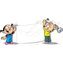 Cheerful Characters Holding Blank Banner