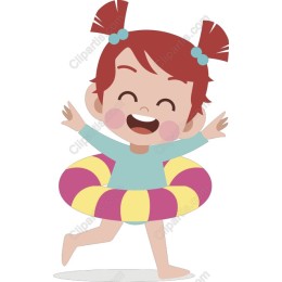 Cheerful Girl in Inflatable Pool Ring