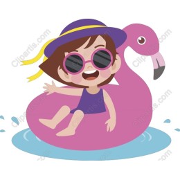 Vibrant Summer Fun: Child on Pink Flamingo Float