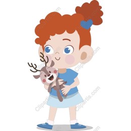 Cheerful Girl with Reindeer Plush