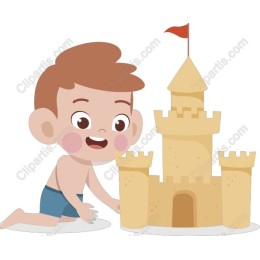 Happy Boy Building Sandcastle