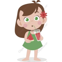 Cheerful Summer Girl with Watermelon and Drink