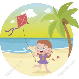 Sunny Beach Kite Flying Girl