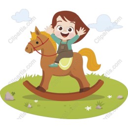 Playful Child Riding Rocking Horse