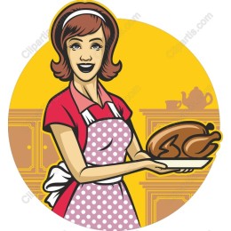 Vintage Kitchen Lady Serving Turkey