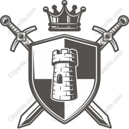 Heraldic Shield with Castle and Swords