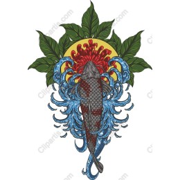 Vibrant Koi Fish with Waves and Foliage