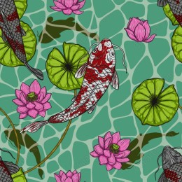 Koi Fish and Lotus Flower