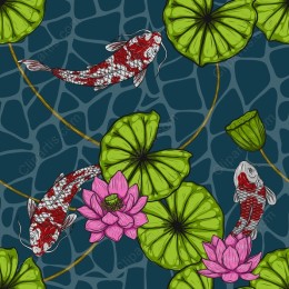 Serene Koi Fish and Lotus Floral