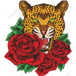 Fierce Leopard with Roses