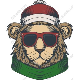 Whimsical Lion with Sunglasses and Holiday Accessories