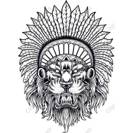 Fierce Lion with Native American Headdress