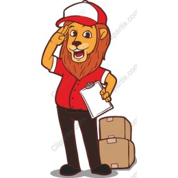 Cheerful Lion Delivery Mascot