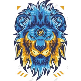 Majestic Blue and Gold Lion Head