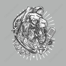 Fierce Lion Roaring with Urban Elements