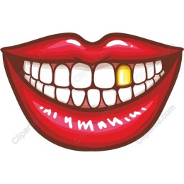 Vibrant Red Lips with Golden Tooth