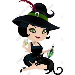 Chic Witch with Black Cat