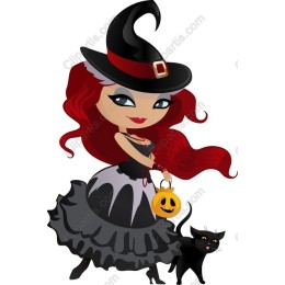 Charming Witch & Cat Halloween