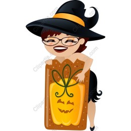 Whimsical Witch Holding Pumpkin