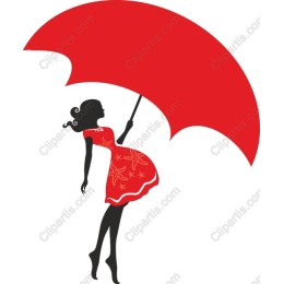 Chic Red Dress Woman with Umbrella